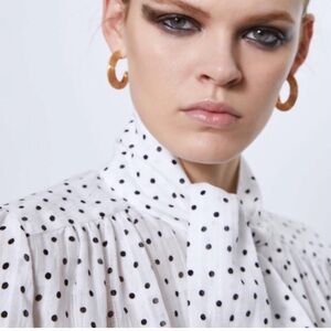 ZARA Jacquard Blouse With Bow